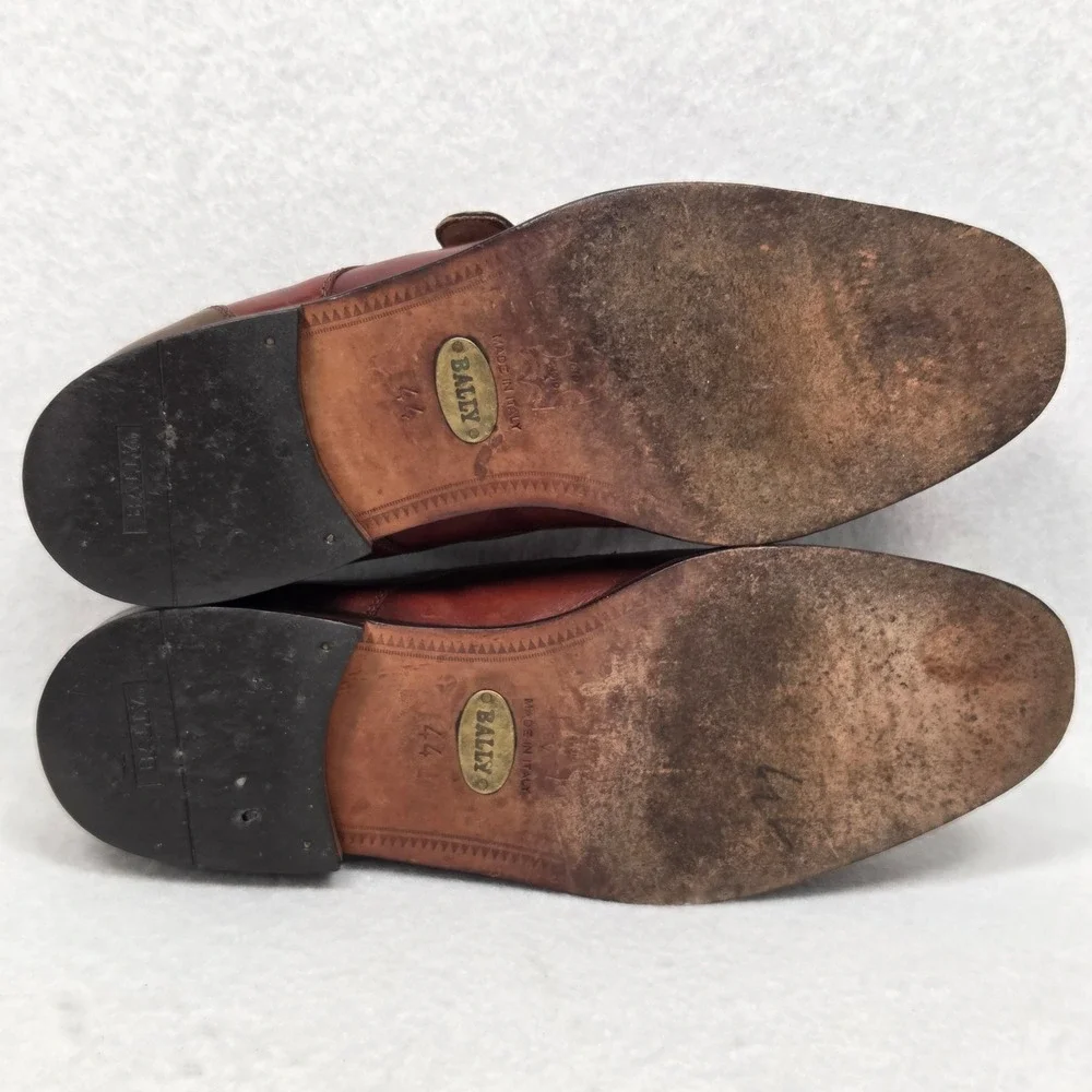 Vtg Bally Monk Strap Shoes Mens 44 Brown Two Tone Leather Cap‎ Toe Made in Italy